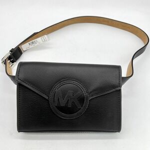Michael Kors Waist Belt Fanny Pack Black Leather MK Logo L/XL 40" NWT $68 MSRP
